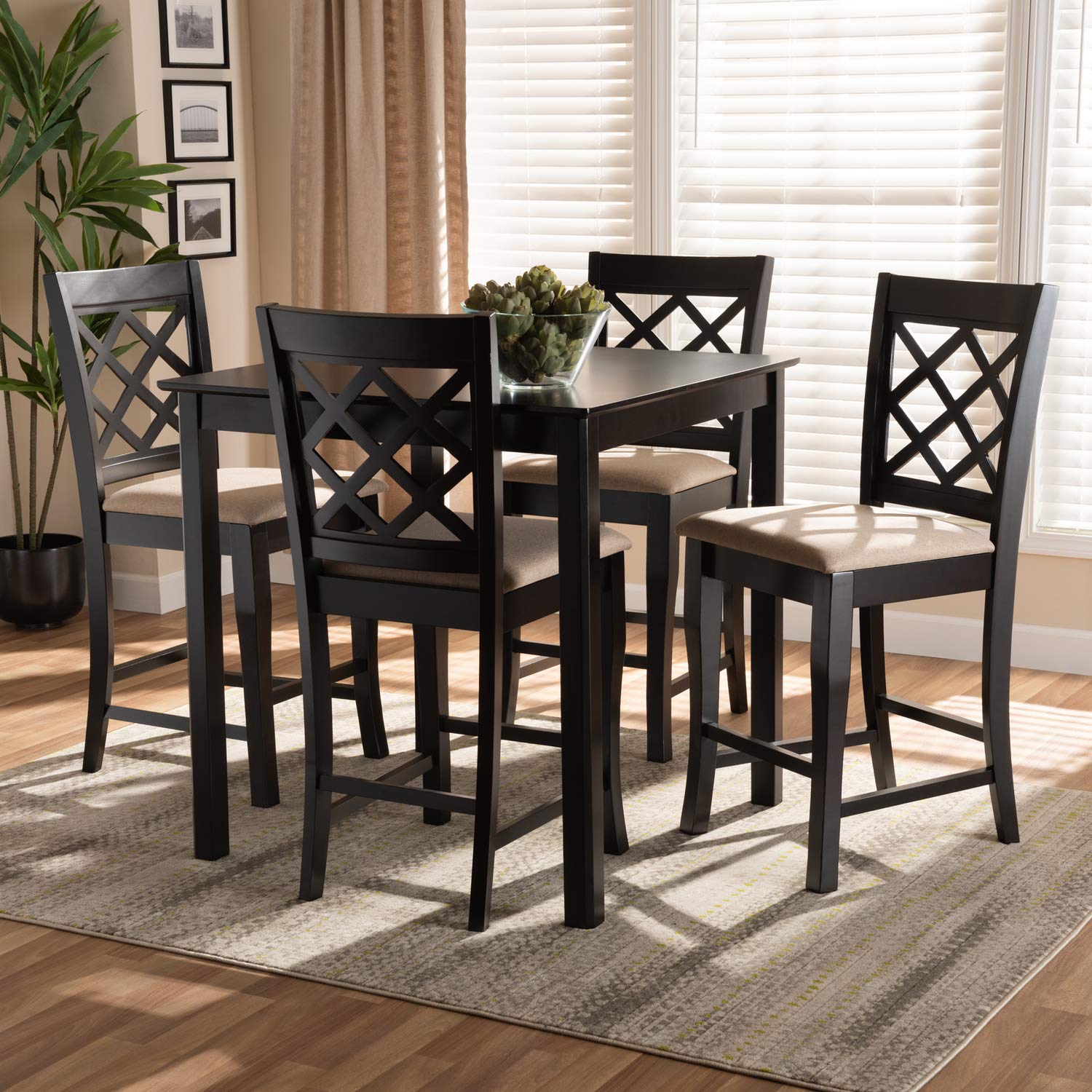 Baxton Studio Alora Sand Upholstered Espresso Wood 5-Piece Pub Set